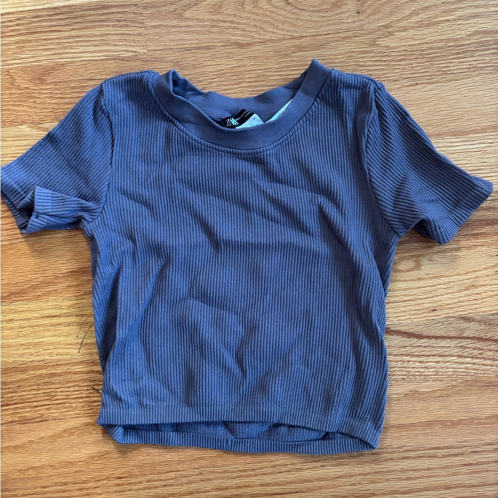 Zara Purple Ribbed Short Sleeve Tee